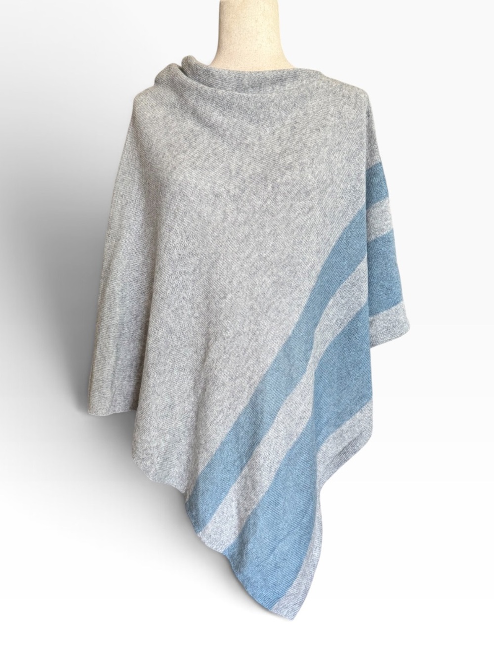 Celeste Gray and Blue Stripe Knit Poncho